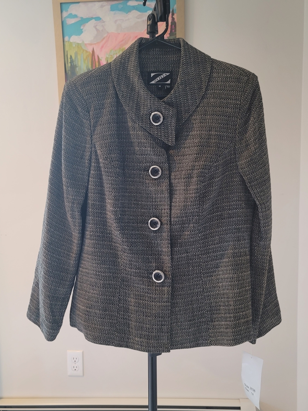 NWT ZODA Tweed Blazer Mandarin Collar Button Front Women's Size 14